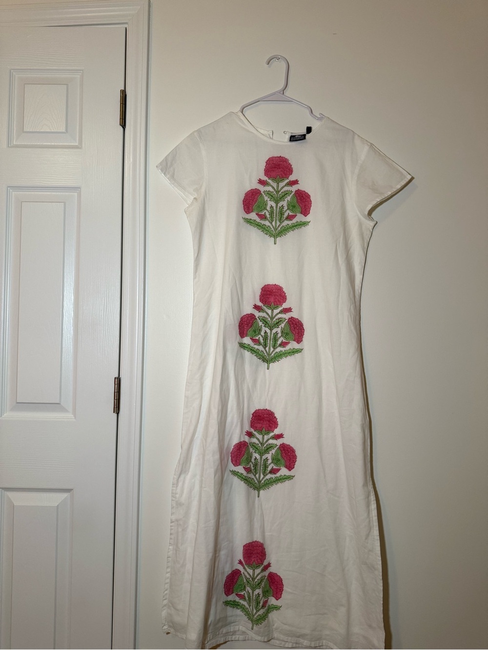White Dress with Pink Floral Embroidery